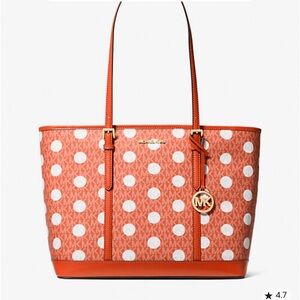 Michael Kors Orange Tote with White Polka Dots